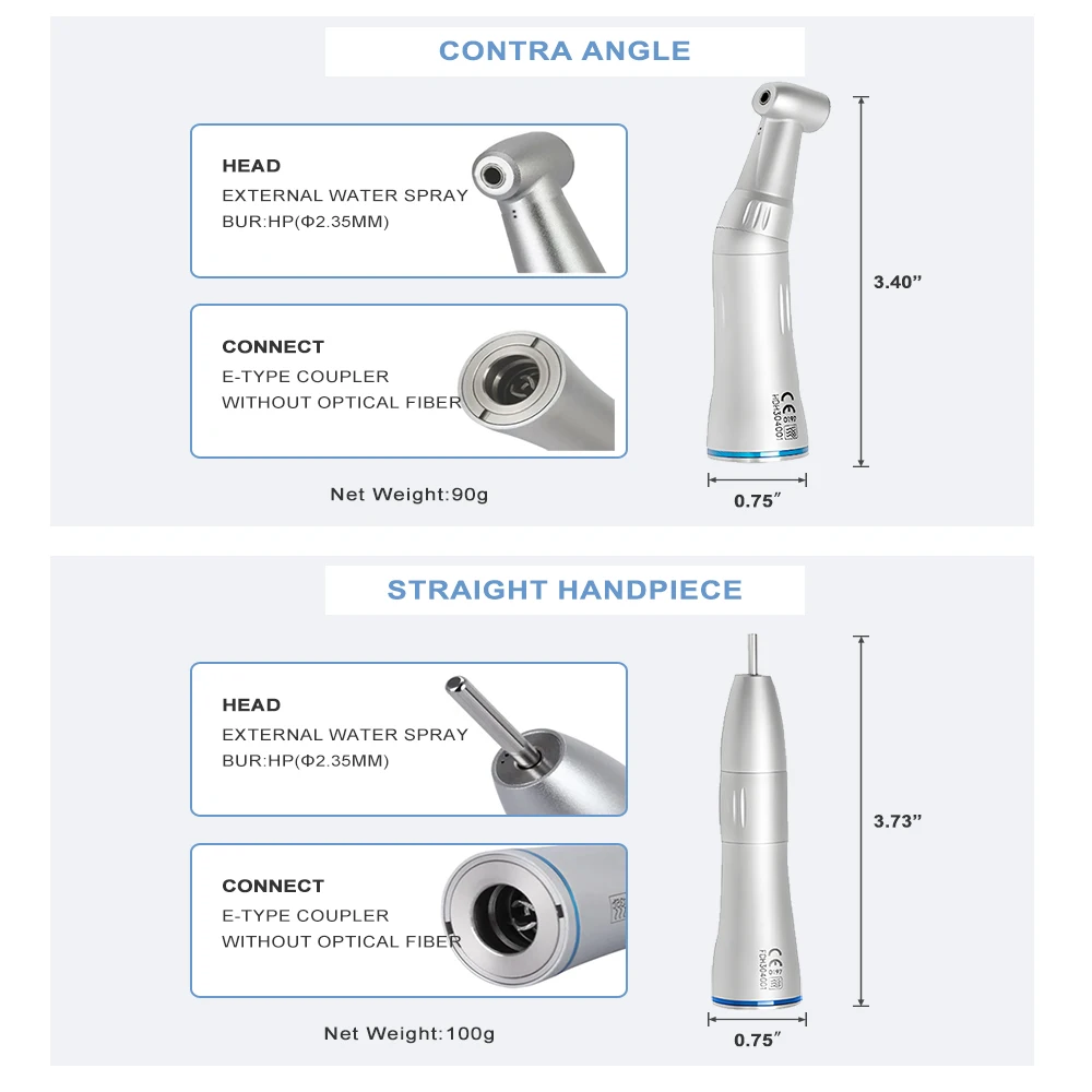 Dental Low Speed Handpiece Kit Air Turbine Straight Contra Angle Push Button Air Motor Inner Water Spray 2/4Holes