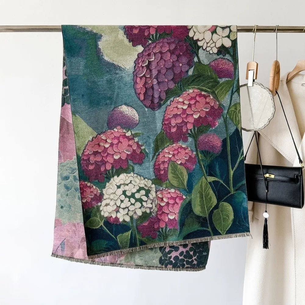 

Имитация кашемира, картина маслом, шарф, утолщенный, роскошный, элегантный, с цветочным принтом, жаккардовая шаль, плащ, кардиган, накидка