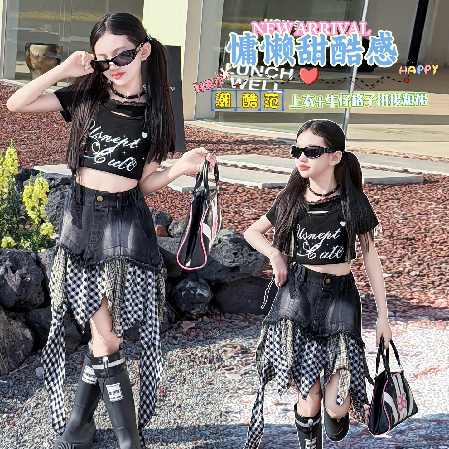 

Teenager Hip Hop Dance Clothes Short Sleeves Dress 2Pieces Street Outfit Girls Jazz Performance Dance Wearing Ages 4-14 Year