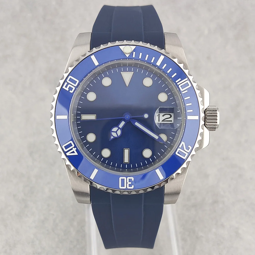 40mm NH35 Watch Blue Men's Watch High Quality Automatic Mechanical Stainless Steel Sapphire Glass Waterproof Watch Custom Logo