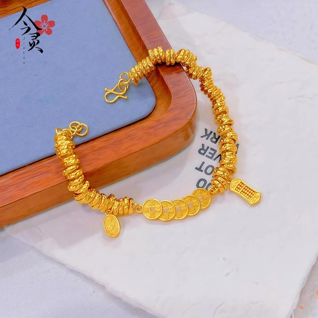 

24K Gold AU999 Fortune Smiles Double-Layer Bracelet Women - Rich hue, fine craft, clear lucky patterns
