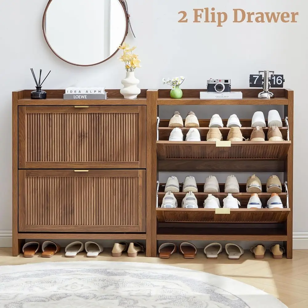 Narrow Standing Wood Shoe Rack Cabinet for Entryway, Front Door, and Hallway view 6