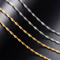 Dainty 2mm Stainless Steel Link Water Wave Chain Thin Necklace for Women Men Silver/Gold Color Neck Choker Collar Metal Jewelry