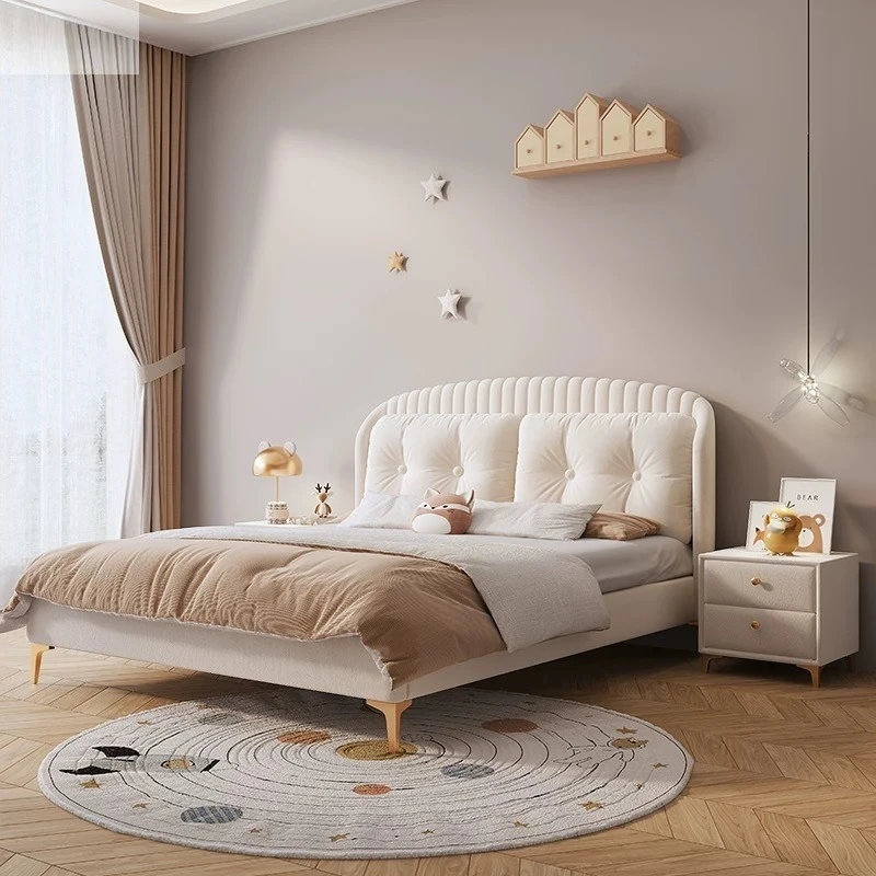 Cream wind solid wood princess   bed boy single  modern simple 1.2m small apartment soft bag storage