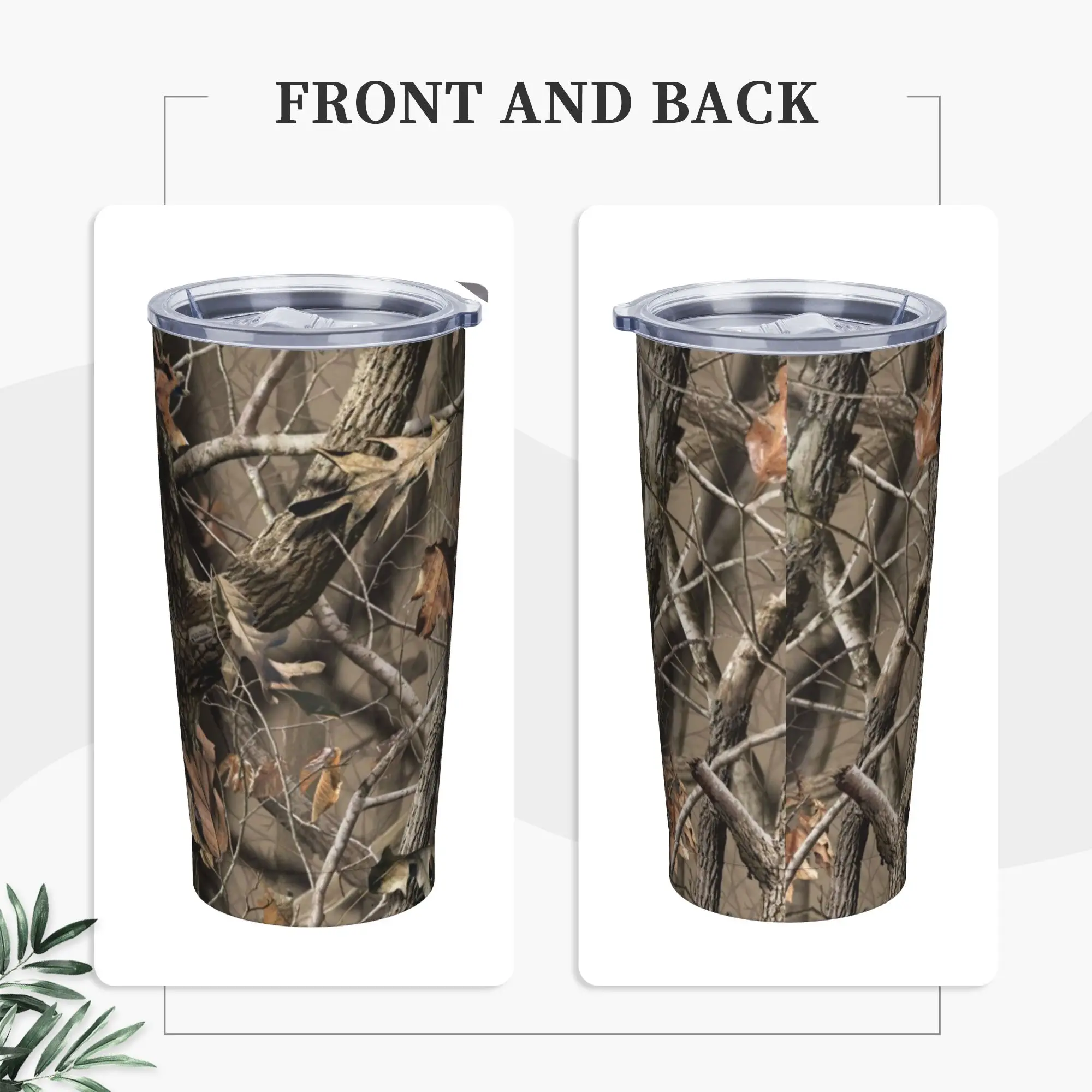 Real Tree Camouflage Insulated Tumbler with Straws Lid Militarys Vacuum Coffee Mugs Double Wall Bottle Cup, 20oz