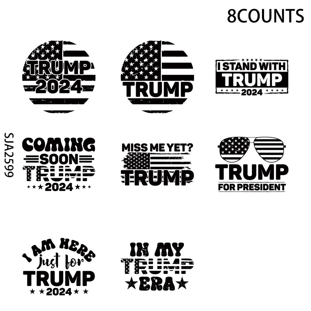 8pcs Trump 2024 UV DTF Cup Stickers, Waterproof Sticker Pack for Decorating Mugs, Cups,DIY Art Supplies