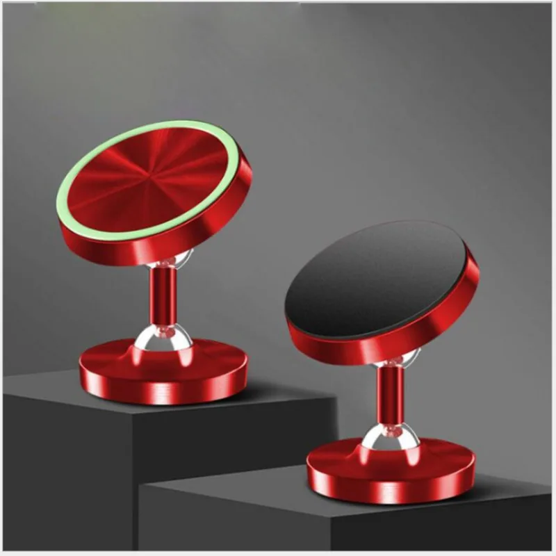 Metal Luminous Car Phone Holder Dual Ball 360 Degree Rotating Suction Cup Magnetic Phone Stand  for IPhone Xiaomi Huawei Samsung