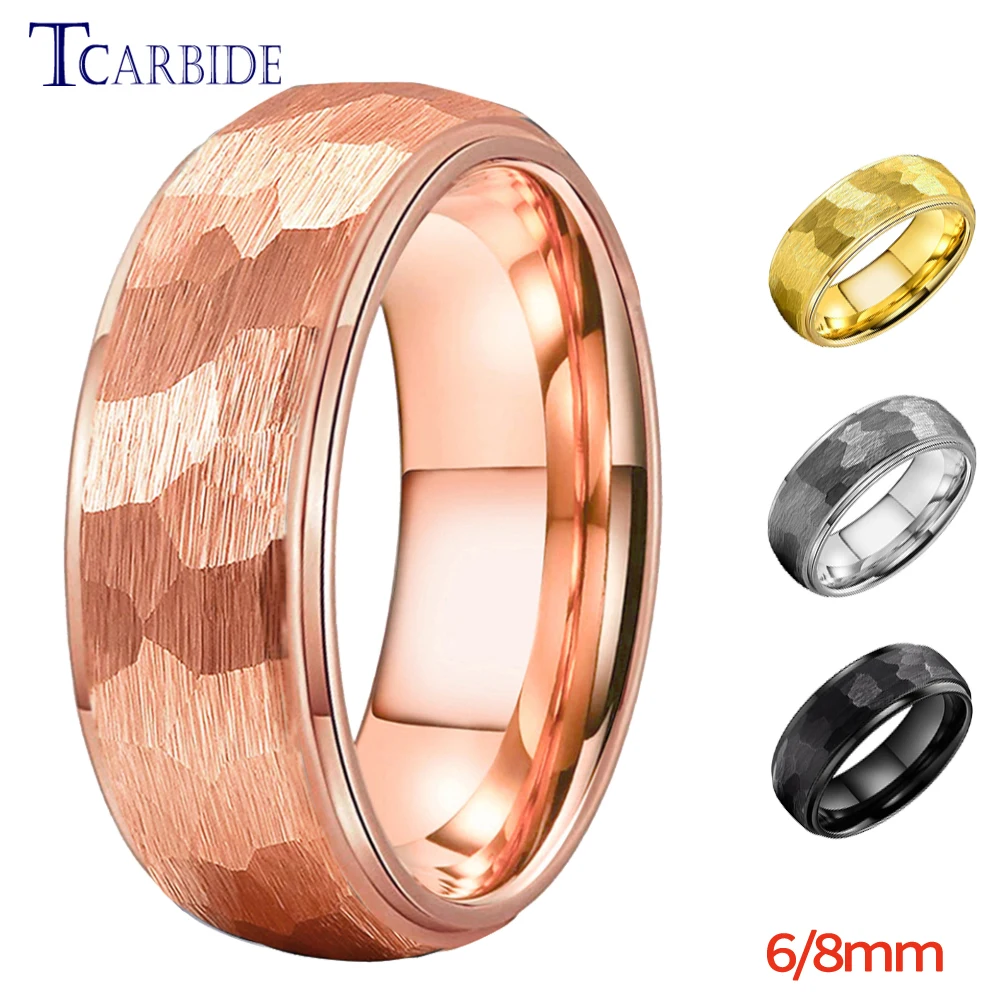 6mm 8mm Hammered Tungsten Carbide Rings For Women Men Domed Stepped Monther's Father's Day Fashion Gift Jewelry