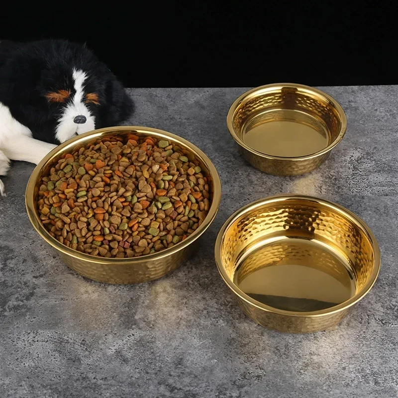 Cross-border exclusive supply of Amazon stainless steel gold-plated dog bowl large large diameter feeder pet bowl dog supplies