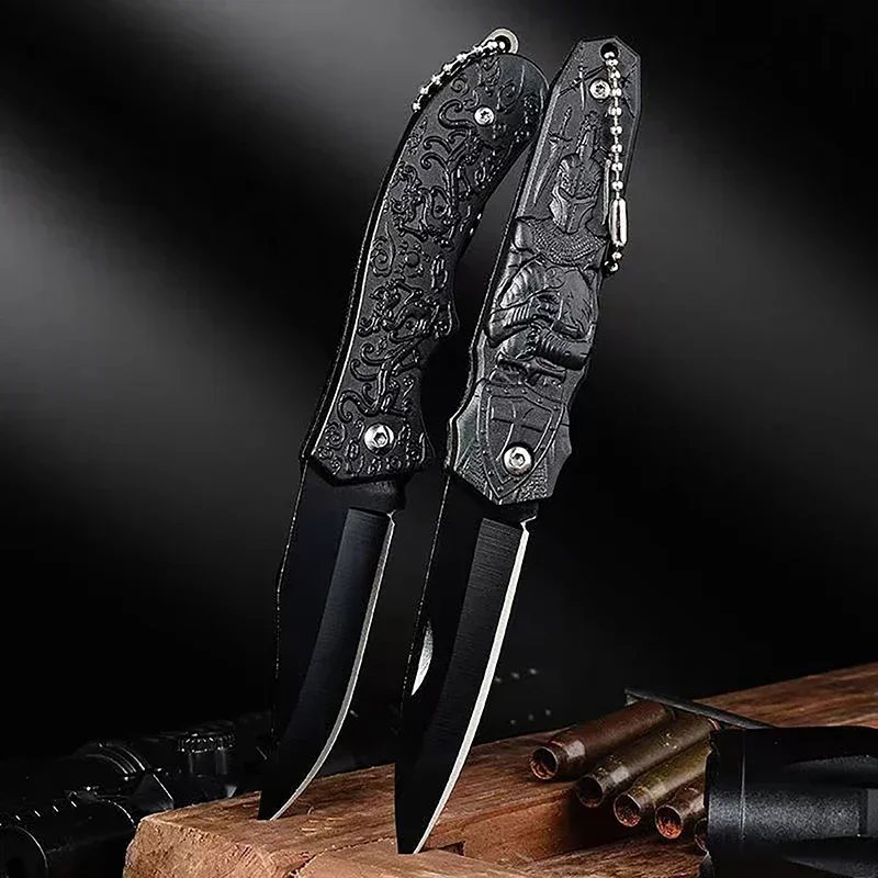 Outdoor Survival Folding  Art Embossing Handle Collectible Pocket Camping Knife