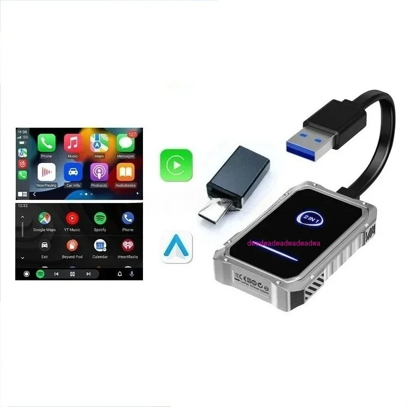 

Compatible with Apple Carplay Wireless Adapter Android Auto 2in1 Dongle, Suitable for OEM Carplay Wired Wireless Smart Box