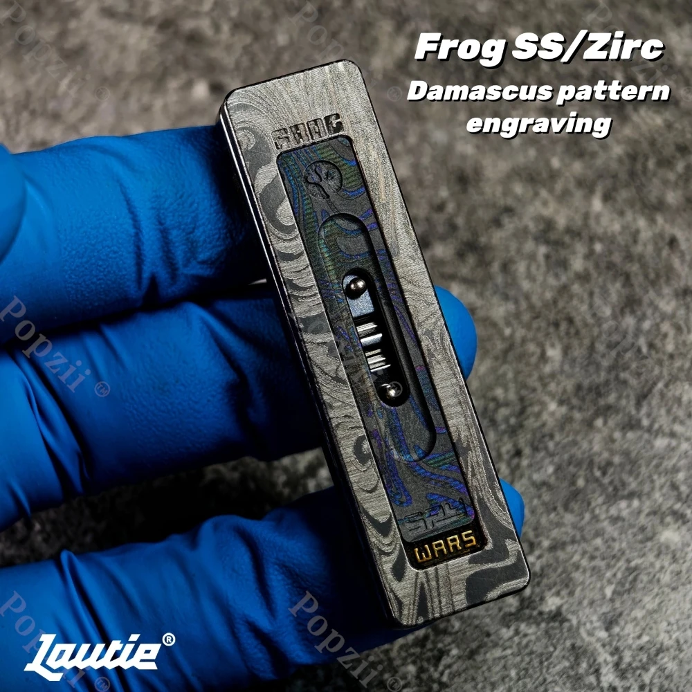 LAUTIE EDC Frog Mechanical Slider SS/Zirc Damascus Pattern Engraving Fidget Slider Adults EDC Pocket Toy ADHD-friendly