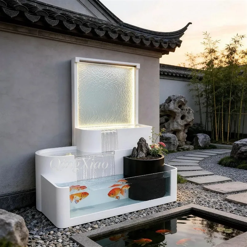 Stainless Steel Water Wall Fountain Waterfall Feature Outdoor Courtyard Fish Tank Water Screen Partition Garden Landscape Decor