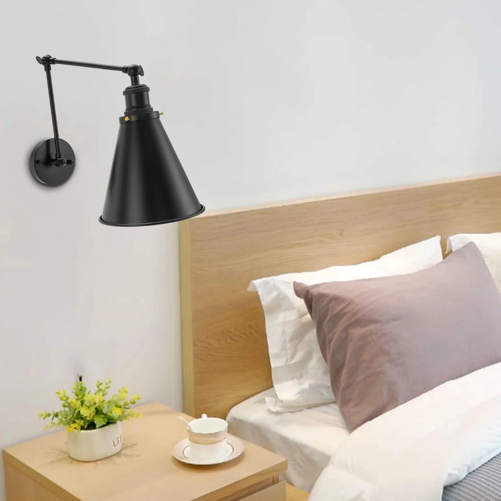 Wall Mounted Lamp LOFT Horn Wall Lamp Retro Style Wall Light Exclude Bulb Black Indoor Wall Lamp with Adjustable Swing Arm