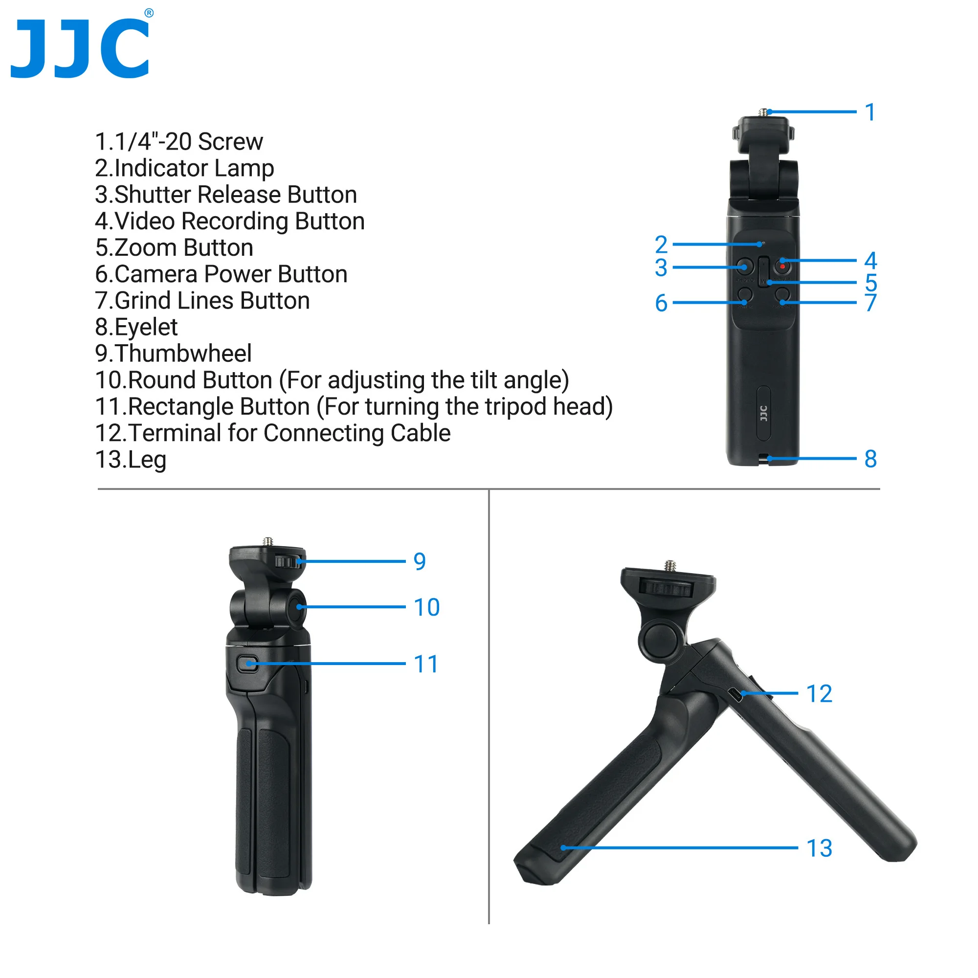 JJC GP-VPT1 Shooting Grip &Camera Remote Tripod for Sony A7 IV III II A7IV A7III ZV1 A6400 A6300 A7R V A7RIV A7SIII RX100 VII