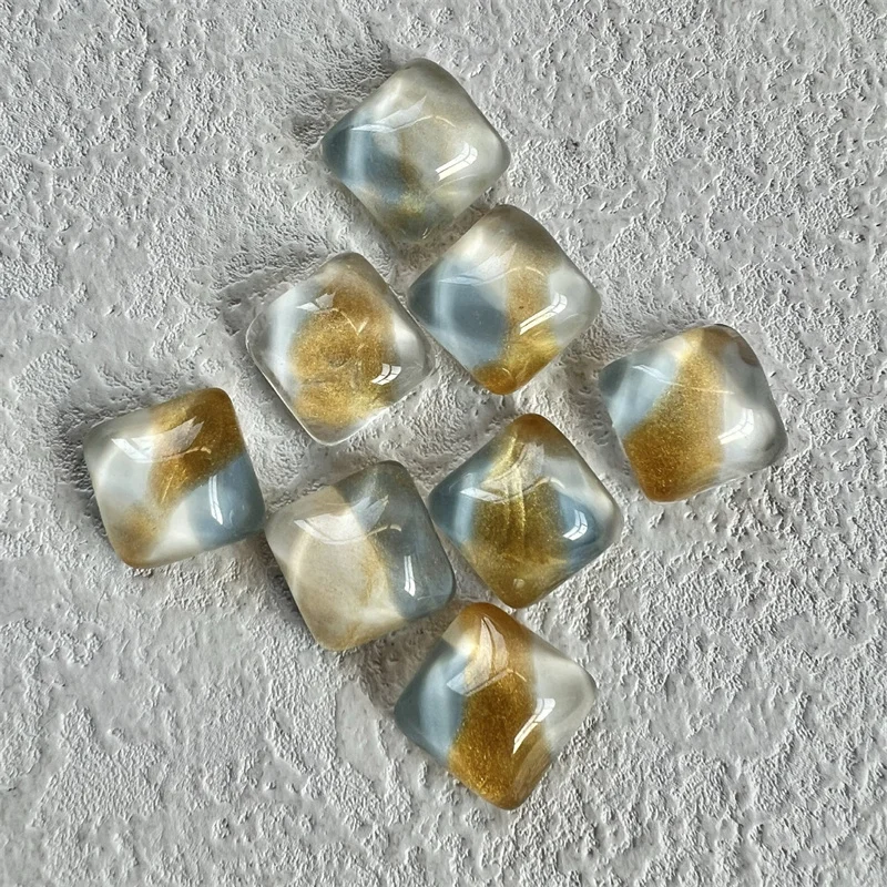 Summer style 50pcs/lot 15mm color print geometry square shape resin cabochon beads diy jewelry garment hair accessory