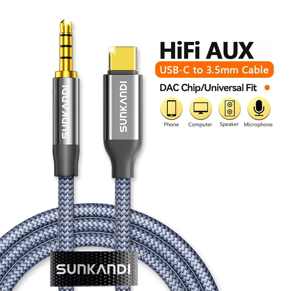 SUNKANDI USB C auf 3,5 mm Audiokabel, Typ C auf 3,5 mm Kopfhörer-Autoradio-Kabel mit DAC für iPhone 16 15 Pro Max, Samsung Galaxy