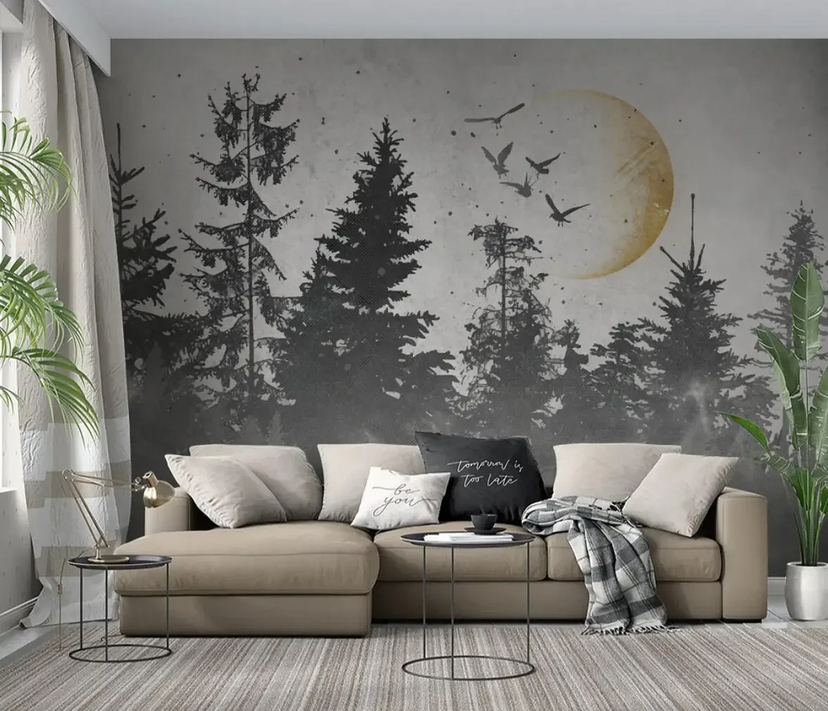 beibehang custom Nordic abstract elk forest woods Wallpaper Art Retro Restaurant Cafe Background Wall paper Papel De Parede 3D