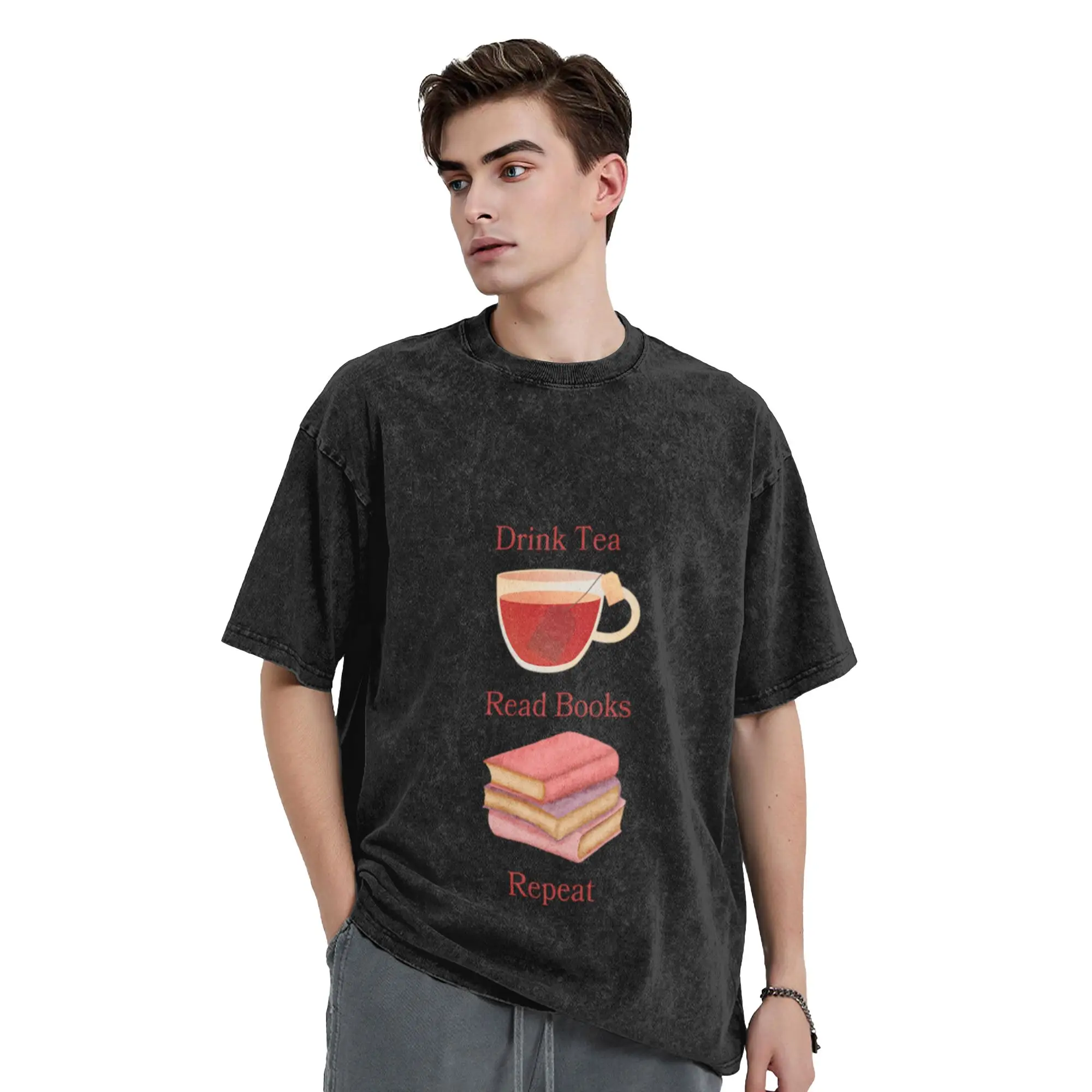 Drink Tea Read Books Repeat Unique Stylish A Vintage Oversized Cotton Unisex T-Shirts