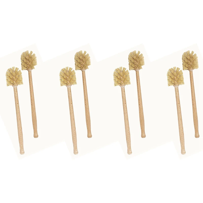 Toilet Brush, 8 Pack Wood Toilet Brush Made Of Beechwood, Strong Jute Bristles With 360° Cleaning Power