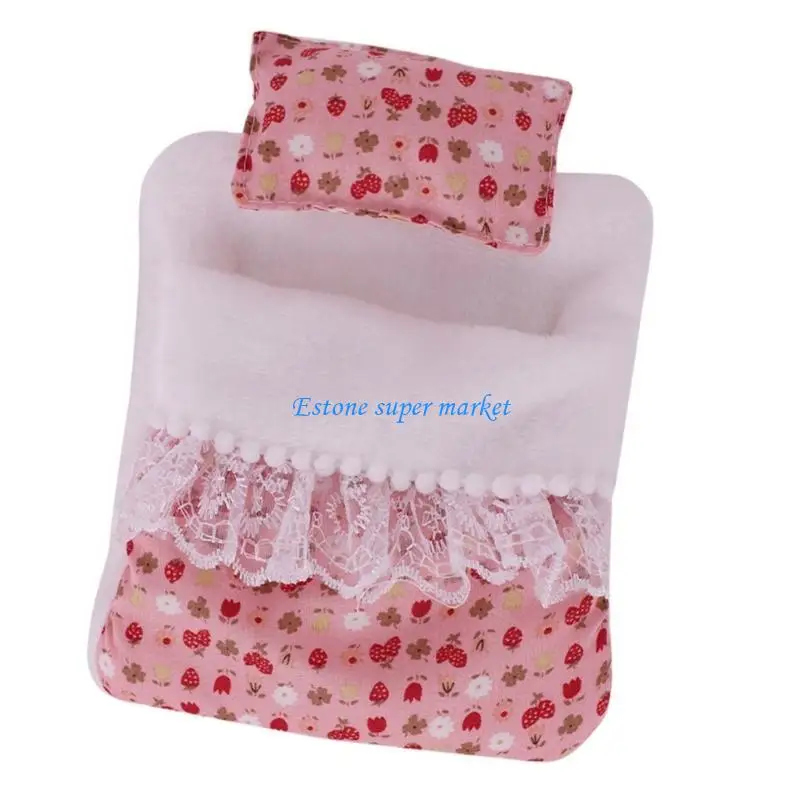 

090B Adjustable Doll Sleeping Bag And Pillow Set with Sweet Flower Pattern For Plush Collection Figure Doll Display Kits