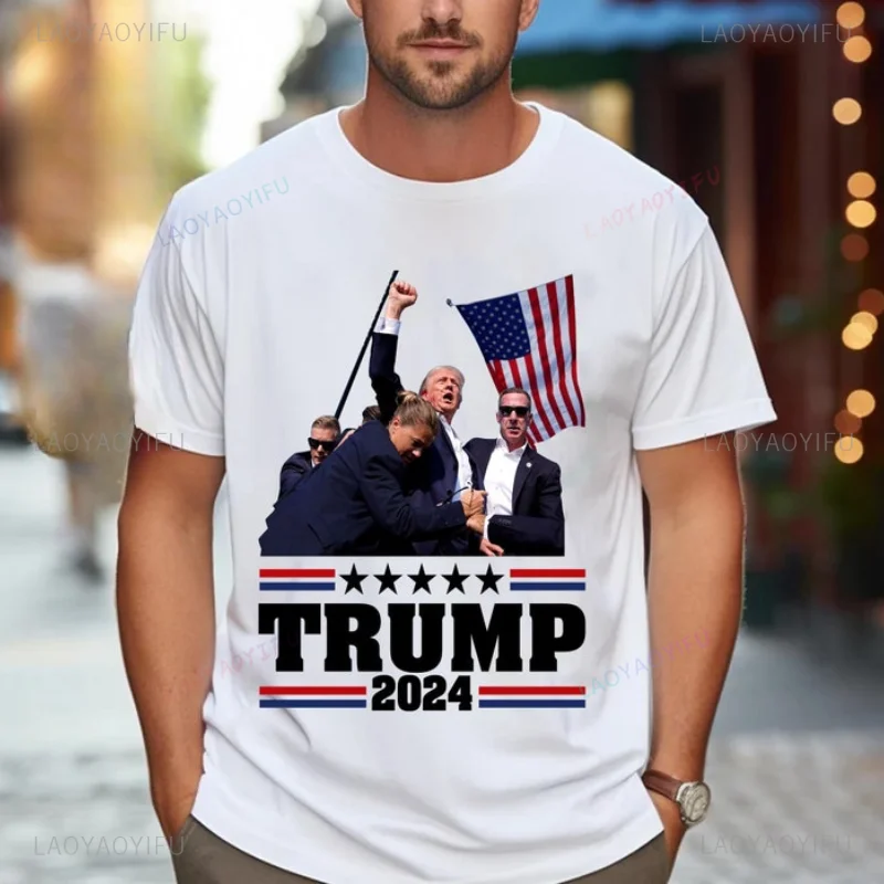 Make America Great Again Printed T-shirt I Stand with Trump Woman Man Tops Tee Shirt Donald Trump Fight Round Neck New Clothing