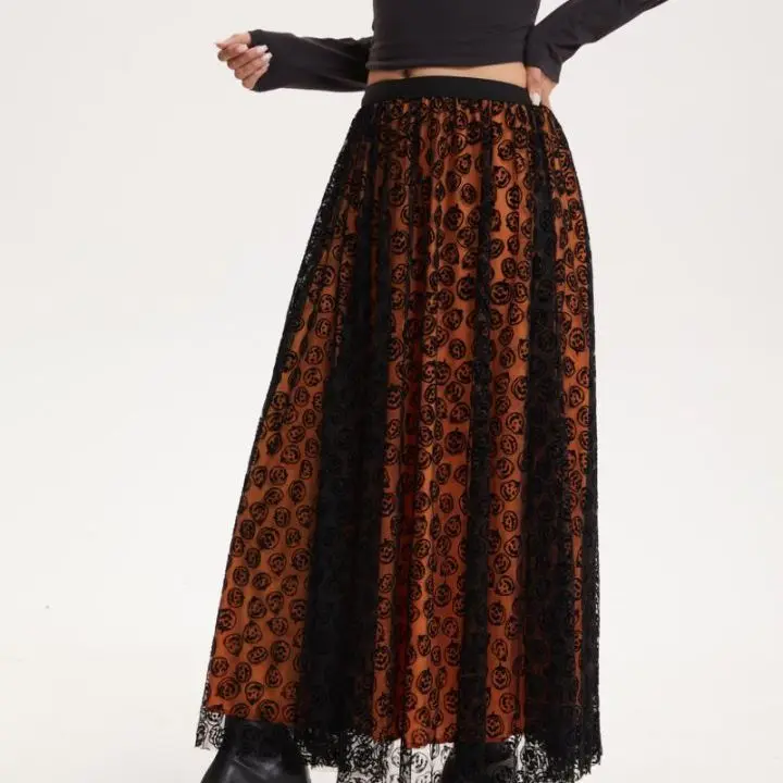 

Хэллоуин Паук Тыква Сетка Юбка Скелет Голова Ведьма f-длина Костюм для выступлений с высокой талией Другой материал 00%