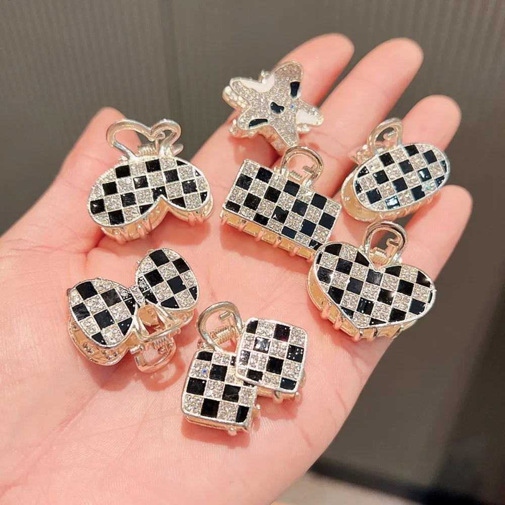 

4/6pcs High Ponytail Small Clip Dual Tone Checkerboard Metal Hair Clip for Women's High-end Sense Small Size Bangs THeadband