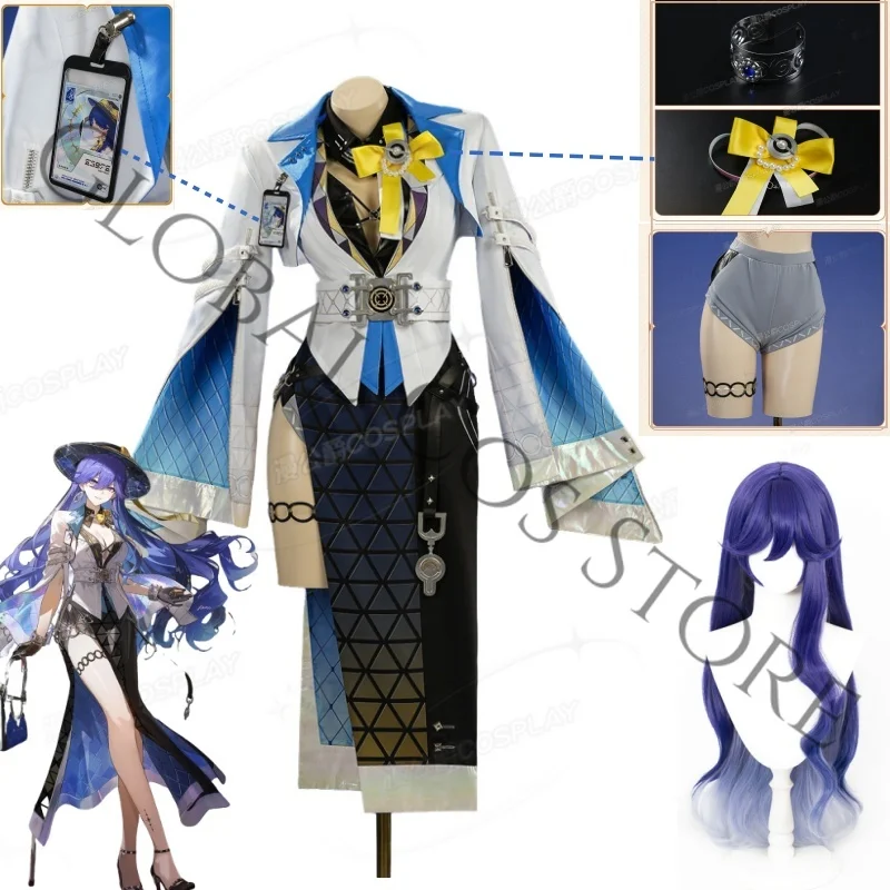 

Lucilla Cosplay Costume Wuthering Waves Black Inner Top Wide Metal Buckle Waist Belt Hat Suit Halloween Party Outfit Anime Con