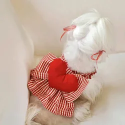 Heart Plaid Dress Pet Dog Clothes Fashion Clothing Dogs Super Small Cute Chihuahua Print Summer Red Girl Mascotas