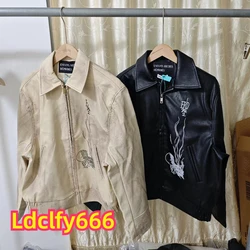 Leather ERD Embroidery Couple Portrait Fox Stitch Zipper Jacket Men Women ENFANTS RICHES DEPRIMES Jackets Clothing with Dust Bag