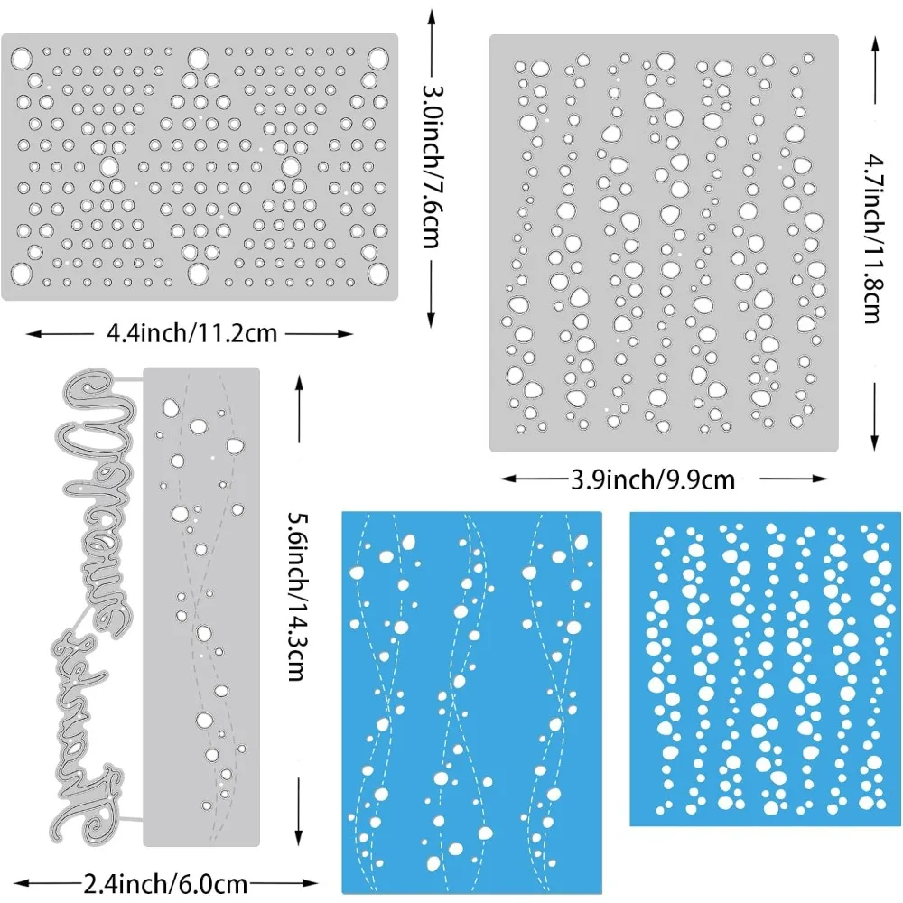 3 Styles Dots Cover Background Diamond Irregular Dots with Word Welcome, Thank u Carbon Steel Cut Dies Stencils for Scrapbooking