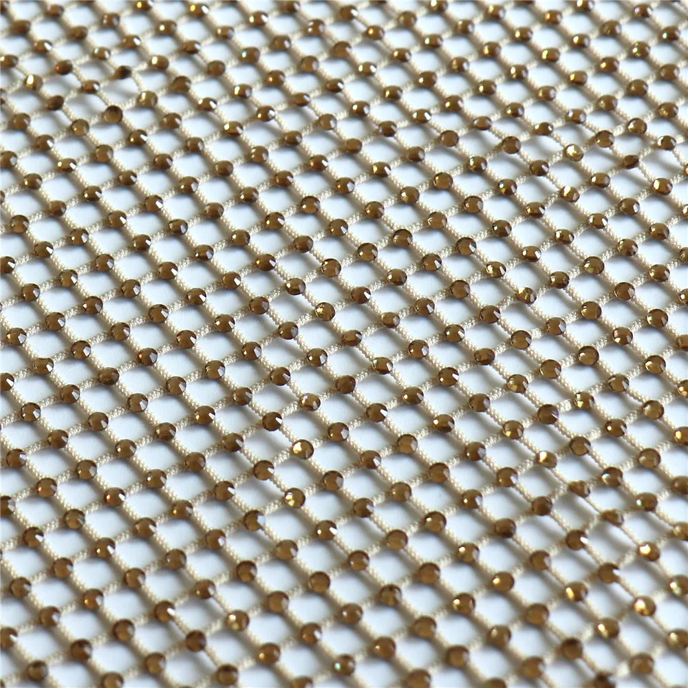 Gold Color Rhinestones Fabric Mesh Applique SS10 Crystal Ribbon Sewing Trimming Mesh Strass Crystal Net for DIY Dress Garment