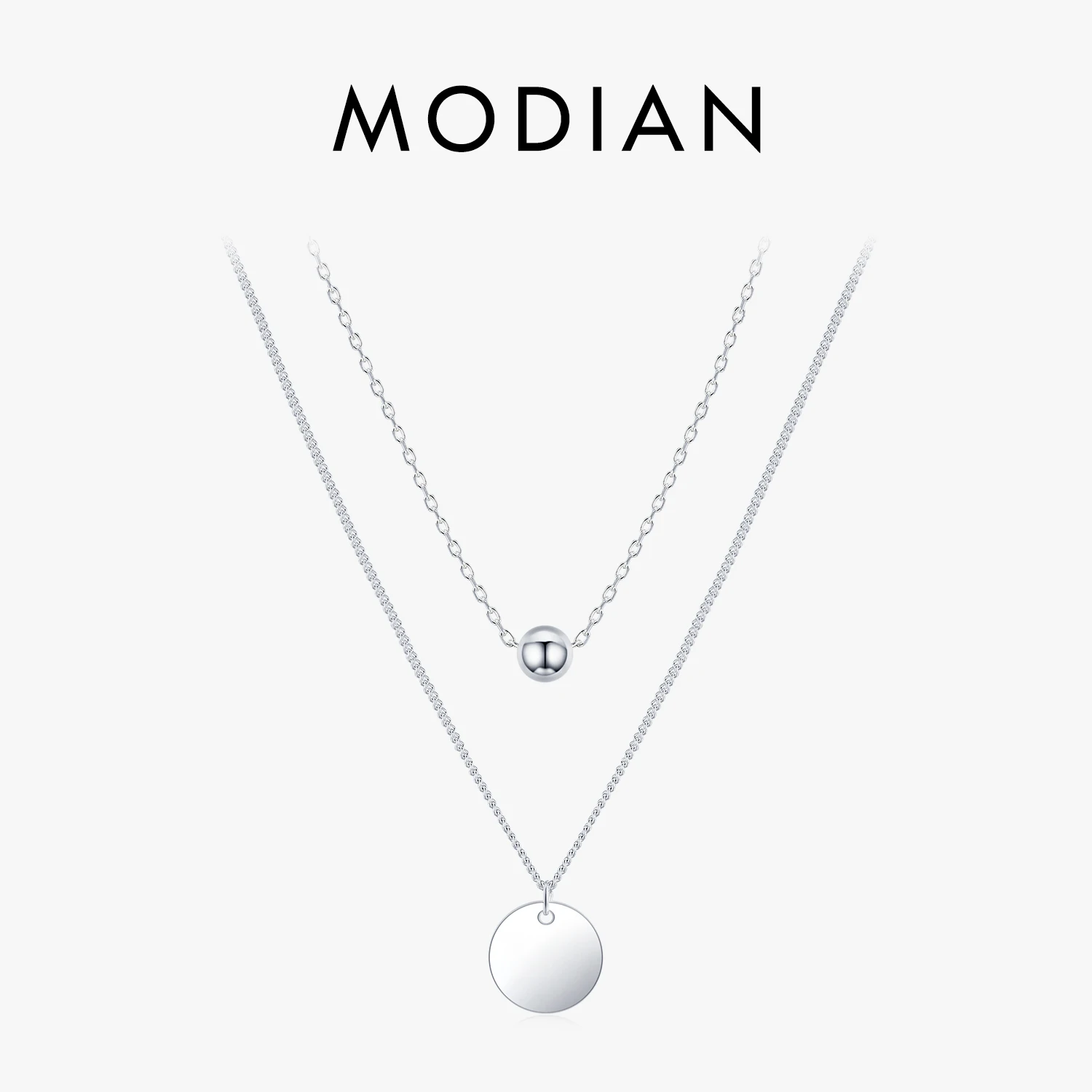 Modian 100% 925 Sterling Silver Double Layer Charm prosty okrągły marka naszyjnik łańcuszek z wisiorem dla kobiet w porządku biżuteria ślubna na prezent