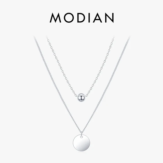 Modian 100% 925 Sterling Silver Double Layer Charm prosty okrągły marka naszyjnik łańcuszek z wisiorem dla kobiet w porządku biżuteria ślubna na prezent