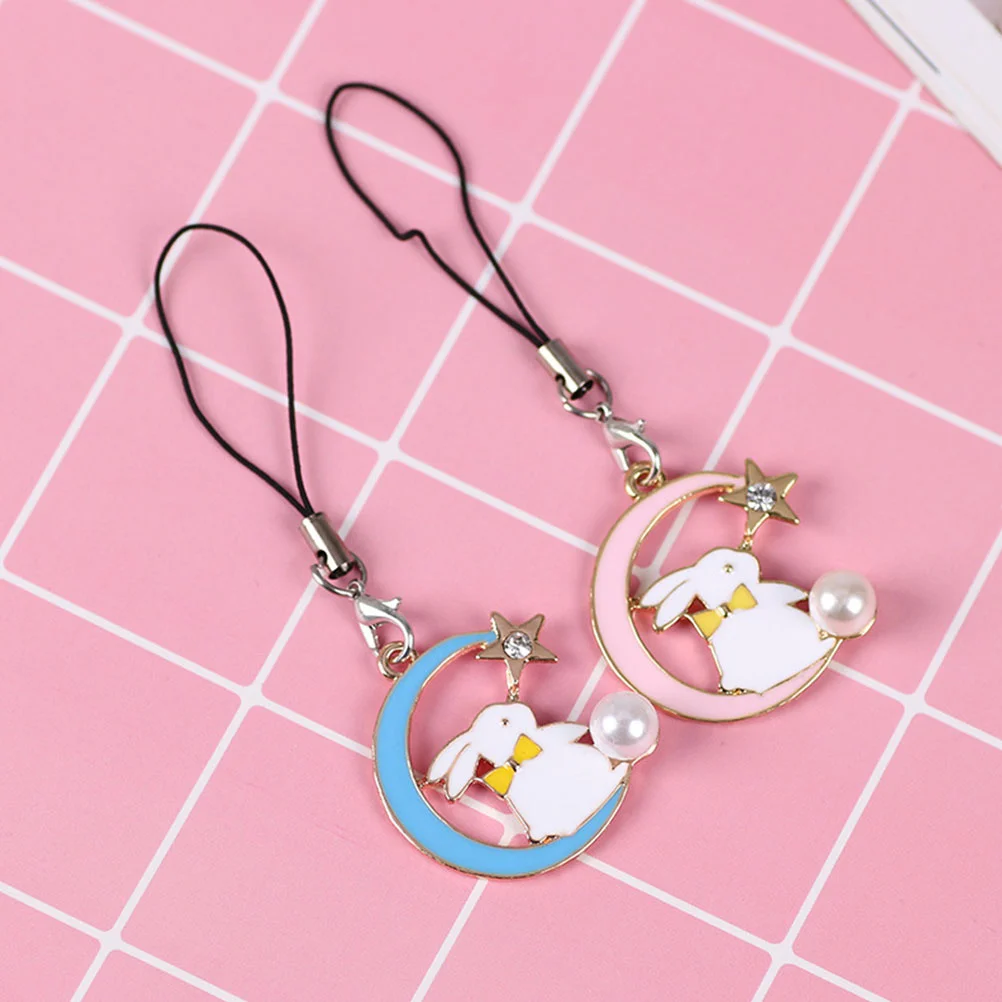 

2 Pcs Chain Mobile Phone Men and Women Smartphones Rabbit Alloy Charms