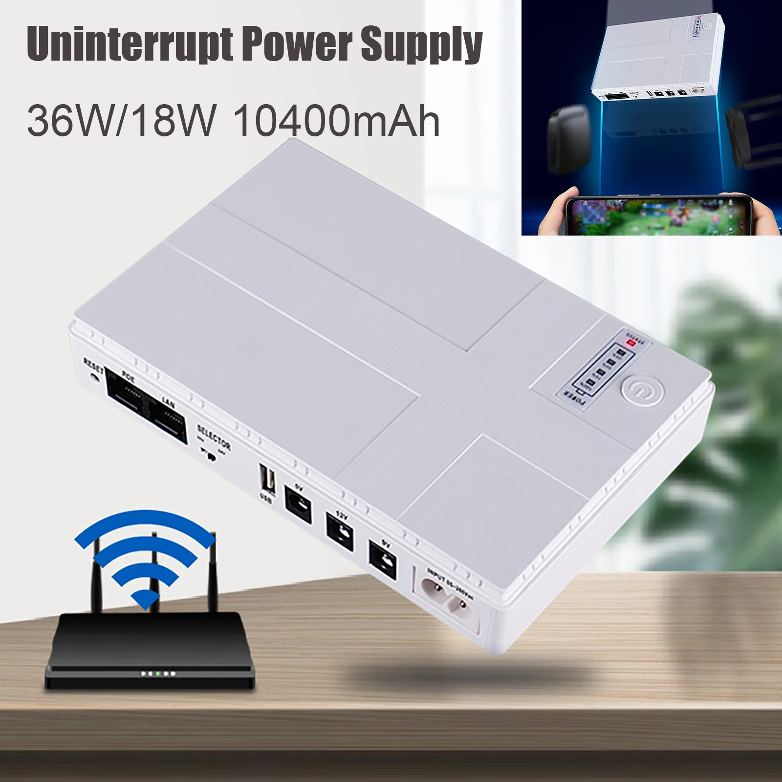 10400mAh 36W 18W 5V/9V/12V Router Optical Cat Surveillance Camera Backup Uninterruptible Power Supply UPS Battery Backup EU Plug