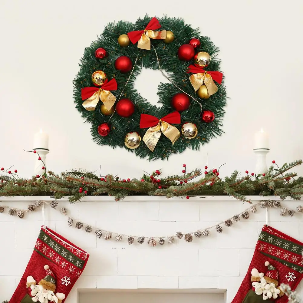 クリスマス リース ガーランド お祝い 12 インチ クリスマス リース 鈴 ボール リボン付き 屋内 屋外 ホリデー デコレーション フロント用