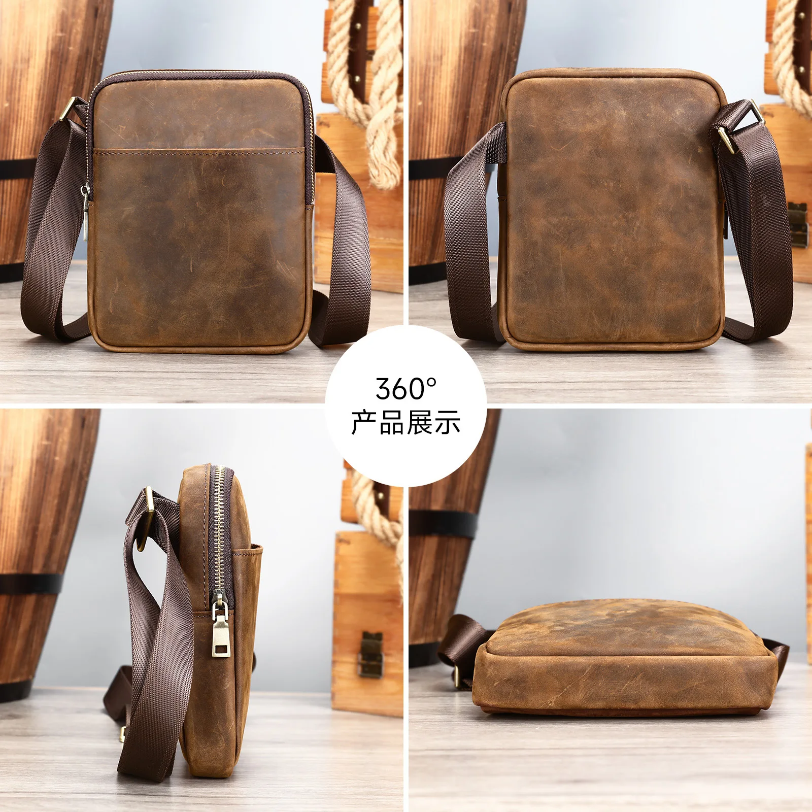 Stylish Men's Shoulder Bag, Head Layer Leather Casual Business Messenger Bag