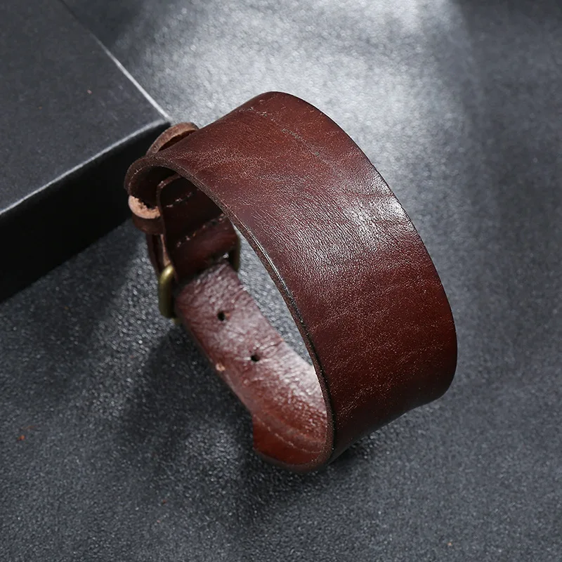 Retro Simple Cowhide Leather Wristband Bracelet 30mm Wide Handmade Adjustable Bracelet Cowboy Accessories Unisex Jewelry Gift