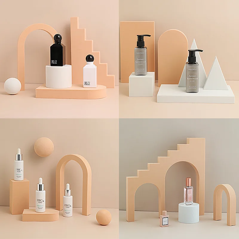 Beige Foam Geometry Set Photography Props Jewelry Cosmetics Perfume Bottles Shoot Posing Life Items Photo Fotografia Decoration