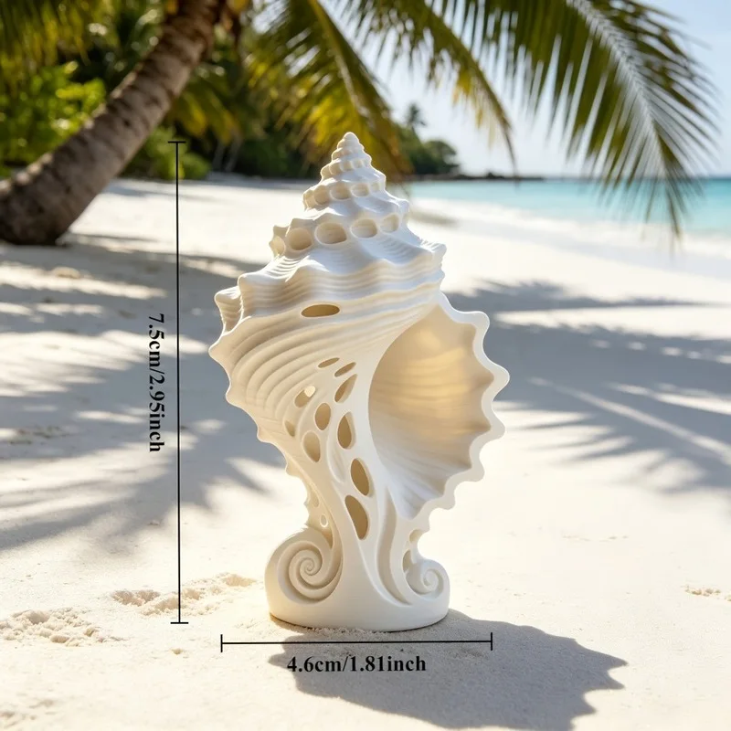 3D‑Printed Hollow Conch Sculpture Ornament, Nordic Light Luxury Art Decor, Creative Desktop Bookshelf Display for Living Room, S