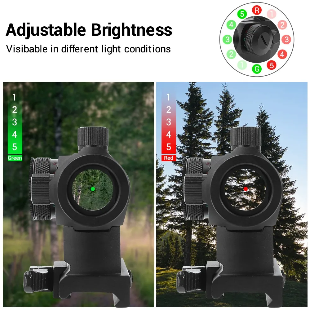 1x22mm Red Dot Sight 3 MOA Red Dot Scope Optical Sight Reflex Sight with QD Riser Mount Rifle Scope Hunting Airsofts Accessories