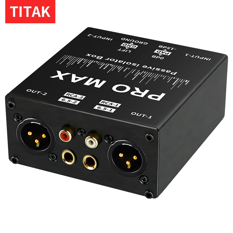 Audio Isolator Noise Reduction DI Ground Box 6.35mm to XLR Stereo Current Noise Eliminator for Guitar Microphone Sound Card Live
