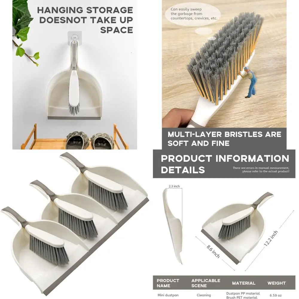 

Tri-Set of Handheld Dustpans and Brooms, Compact Cleaning Tools, Beige-Brown, for Everyday Home Use