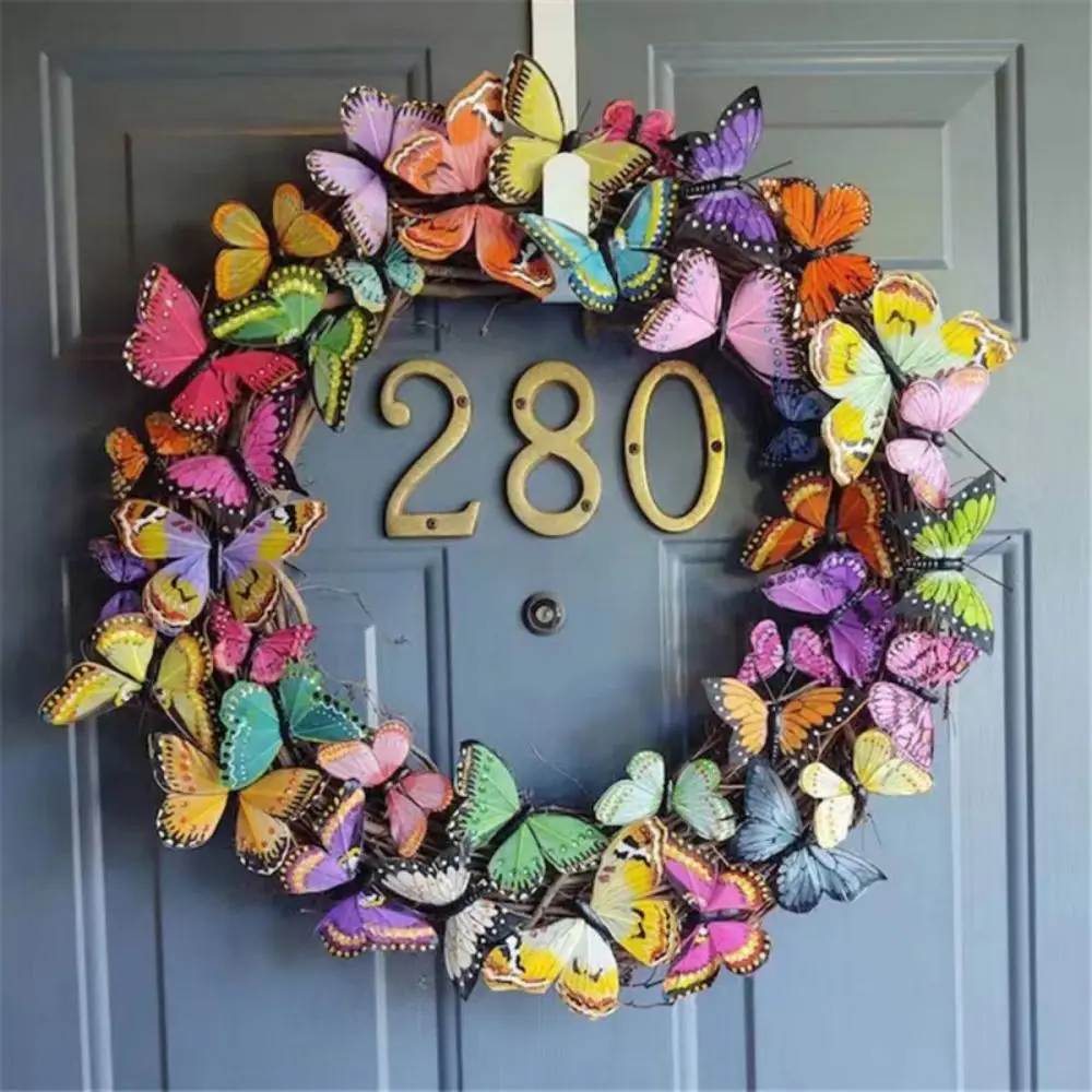 1pc Artificial Butterfly Simulation Wreath With Real Vine for Home Dcoration, Door and Wall Hanging Decoration Party Decor