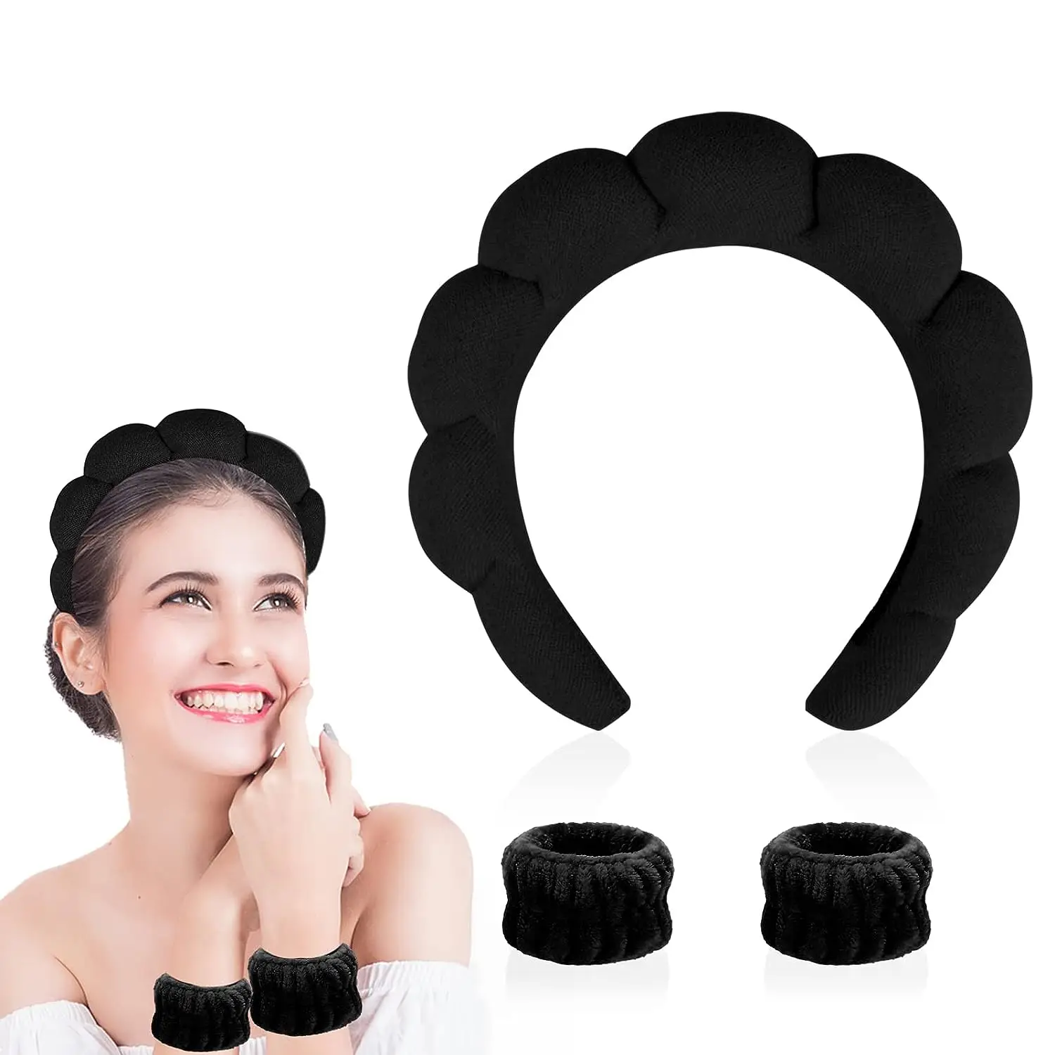 Spa Makeup Headband for Washing Face, Sponge Skincare Face Wash headbands- Bubble Soft Terry Towel Cloth Hair Band