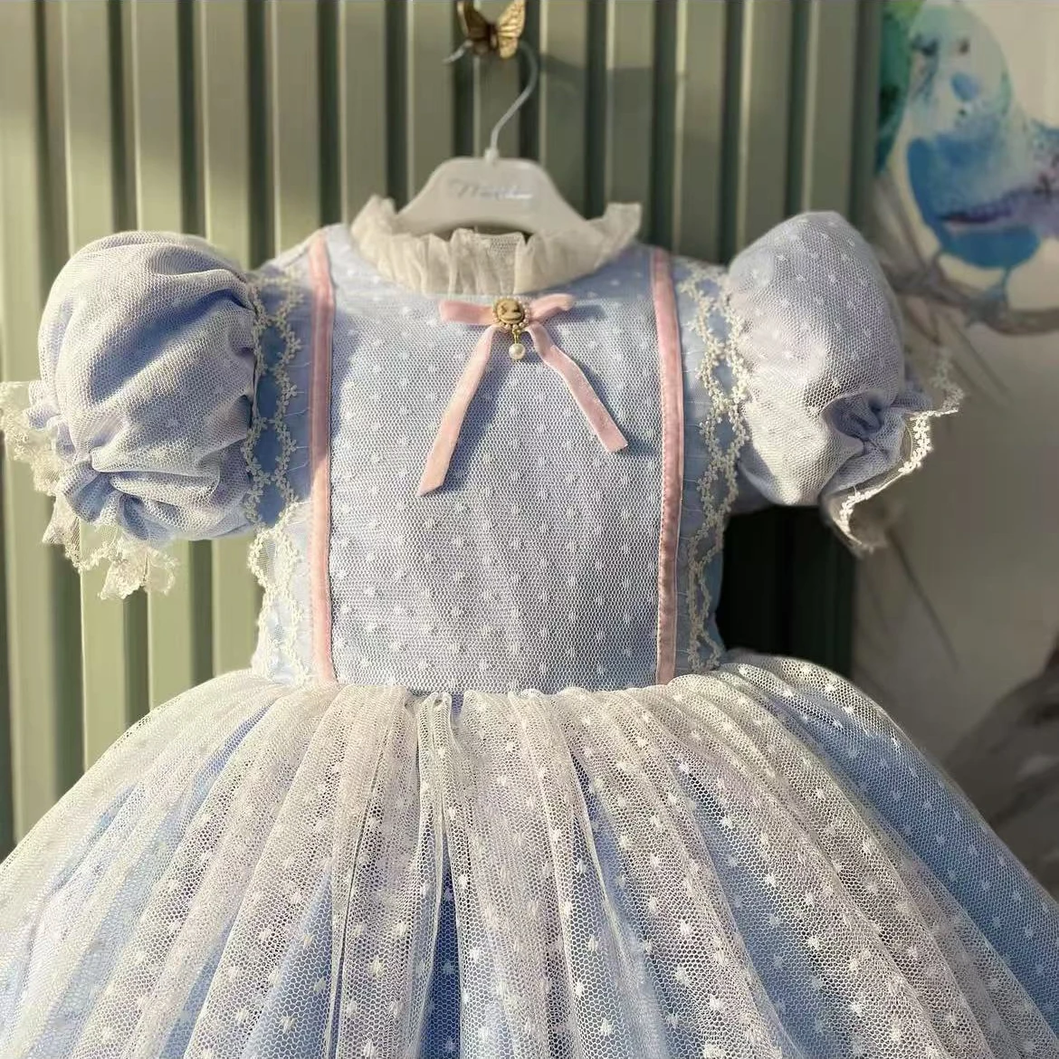 0-12Y Baby Girl Summer Blue Turkish Vintage Princess Dress for Birthday Holiday Easter Photography Eid B119