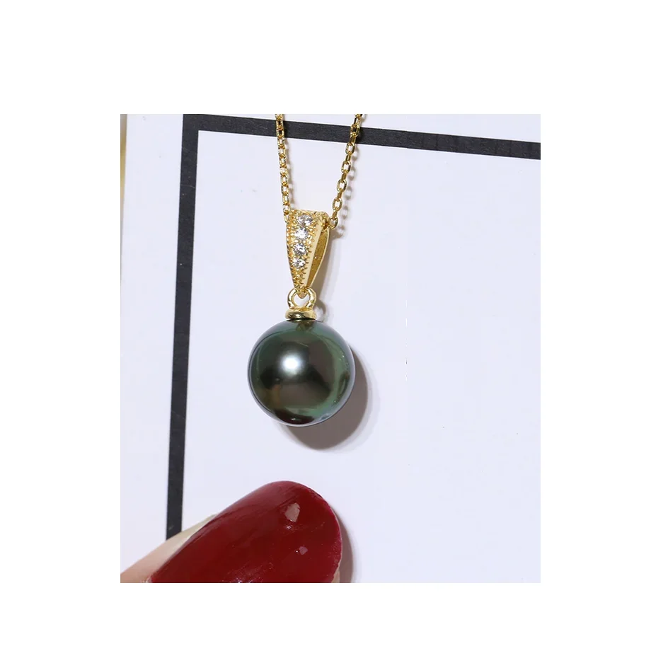 ELEGANT 11-12MM  NATURAL BLACK CULTURED GENUINE PEARL NECKLACE PENDANT