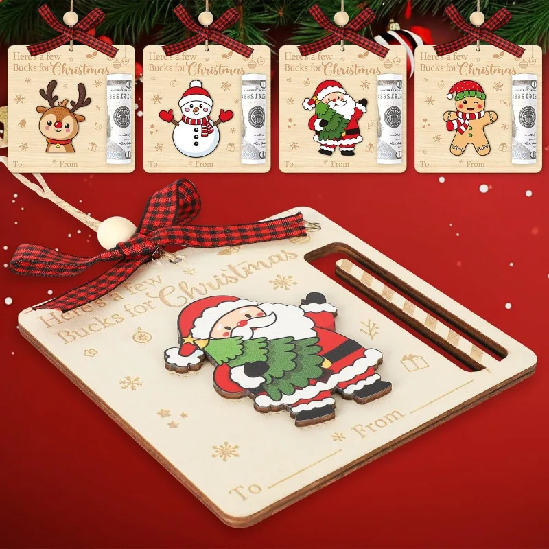 4-20PCS Wooden Christmas Cash Clip Holder Decorative Gift Tag Craft Ornament for Holiday Party Home Indoor Tree Hanging Souvenir
